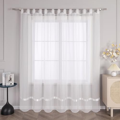 Joyswahl Voile Gardine transparenter Vorhang mit Satinband Design »Maja« Schals Fenster Vorhänge mit Schlaufen BxH 300x145cm Weiß 1er Pack