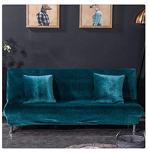 GUOCU Sofabezug, Ohne Armstützen, Plüschstoff, Schonbezug, Sitzcouch, Schutz, Passend Für Zusammenklappbares Schlafsofa Ohne Armlehnen,Saphirblau,2 Sitzer(160-190CM)