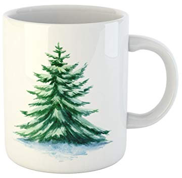 Awowee Coffee Mug Green Christmas Watercolor Spruce Tree Paint Creative Pattern Color 11 Oz Ceramic Tea Cup Mugs Best Gift Or Souvenir For Family Friends Coworkers