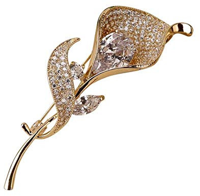 HSQYJ Brosche mit Kristallblumen, modisch, schöne Strass-Steine, Lilie, Blumen-Brosche, gute Idee für Party, Tanz, Hochzeit, Bankett, für elegante Frauen und Mädchen