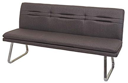 Mendler Sitzbank HWC-H70, Esszimmerbank Bank Polsterbank, Rückenlehne Stoff/Textil Edelstahl gebürstet - grau-braun 180cm