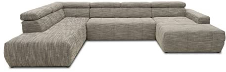 DOMO. collection Sofa Brandon, Wohnlandschaft mit Rückenfunktion in U-Form, Polsterecke, Eckgarnitur, Polstergarnitur 359 x 228 x 80 cm (BxTxH), weiß-grau