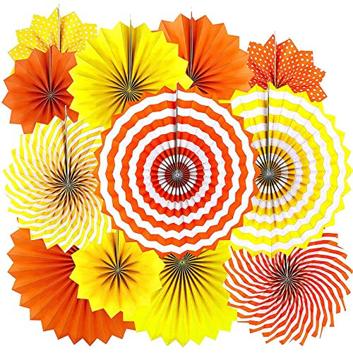 YBwanli 12 Stück herbstdeko zum aufhängen,papierfächer deko,deko gartenparty,papierfächer,deko Papier,Pompons deko,rosetten deko,Pompom Girlande,Wedding Decoration, Papier rosetten Pastell(Gelb)