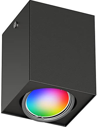 ledscom.de Deckenleuchte DEJO, schwarz matt, 8 x 8cm + GU10 Smart Home RGBW LED 473lm