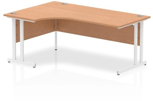 OPO Impulse Freestanding 1800mm Left Crescent Corner Desk Cantilever Leg | Sturdy Build Weather & Heat Resistant Melamine Finish Desk Oak White