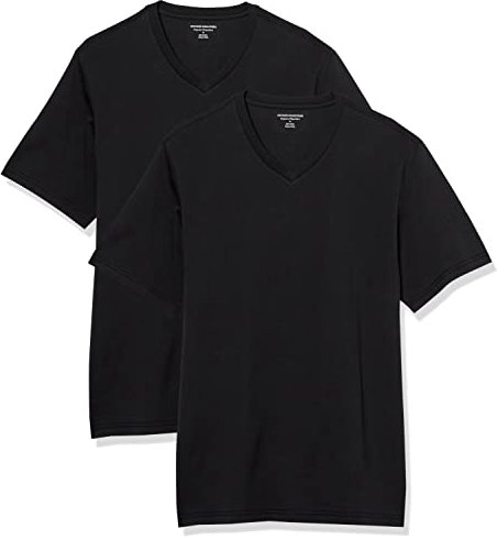 Amazon Essentials Camiseta de manga corta, cuello de pico, corte recto (disponible en tallas grandes y largos especiales) Hombre, Pack de 2, Negro, 5XL Grande Alto