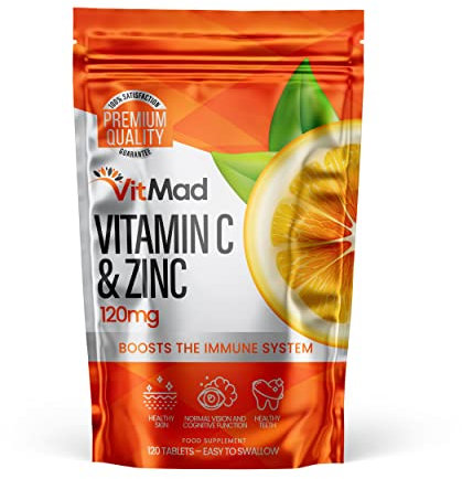 Vitamin C (100mg) and Zinc (20mg) - 120 Tablets - Immune System Support - High Strength