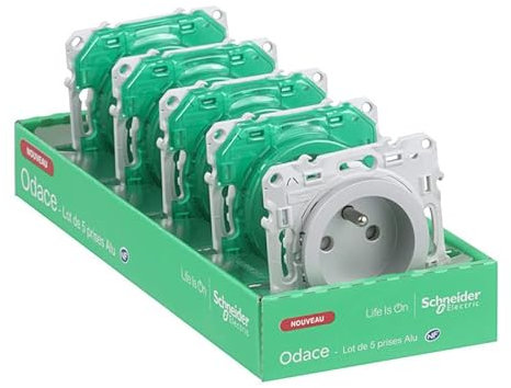 Schneider Schirme Prises (Sans Plaque) Odace - Aluminium, 2P+T, Lot de 5