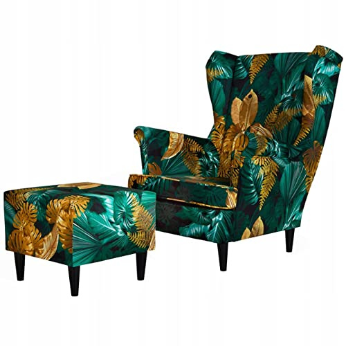 Family Meble Ohrensessel mit Hocker, Modell Print, Skandinavisch, Relaxsessel aus Webstoff, Loungesessel, Ohrensessel mit Hocker, Bequemer Sessel, Für Wohnzimmer, Esszimmer, Schlafzimmer, Poly 7