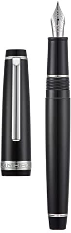 Jinhao 82 Black Acrylic Fountain Pen, Iridium Fine Nib Classic Design Smooth Writing Pen with Ink Converter (Silver Trim)
