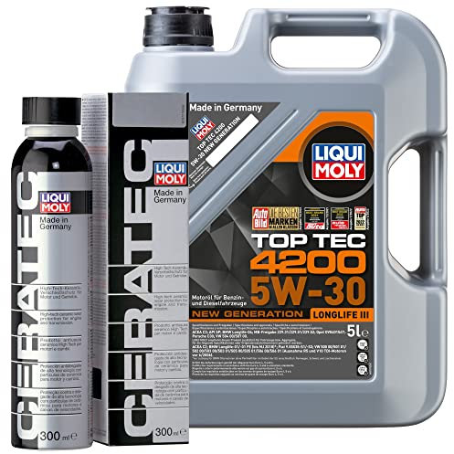 LIQUI MOLY Top Tec 4200 5W-30 5 Liter & Cera Tec Keramik Verschleißschutz 300ml I Weniger Kraftstoffverbrauch bei Benzin & Diesel I Erhöhte Laufruhe, Druckbeständigkeit & Motorsauberkeit