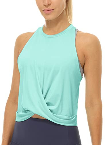 icyzone Damen Sport Tank Top Racerback Yoga Fitness Crop Top Ärmelloses Gym Shirt Oberteile (S, Aqua)