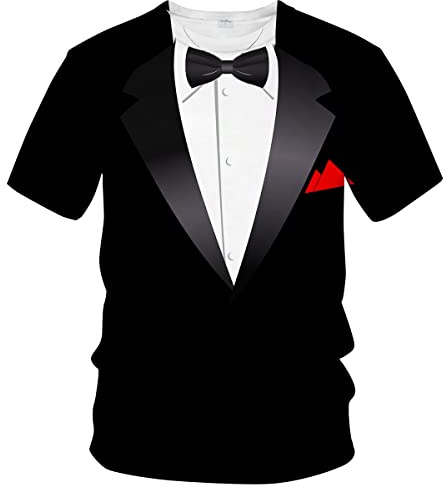 LAOLIUSN Tuxedo T Shirts for Men Tux Costume Suit and Tie Tee Shirt Gifts T-Shirt,White,M