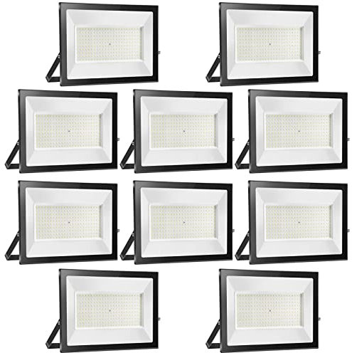 loyal Lot de 10 Projecteur LED 200W 20000LM, 6000K Blanc Froid Super Lumineux Spot Extérieur, Lumière Sécurité IP65 Étanche Verre Trempé à Grain Fin, Floodlight pour Entrée Terrasse Square Usine