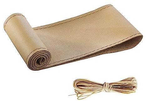 CGEAMDY Auto Lenkradabdeckung PU Leder DIY mit Nadel und Gewinde, Lenkradbezüge aus Weichem Faserleder auf Dem Lenkrad des Autos, Leder Lenkradbezug zum Nähen (Beige)