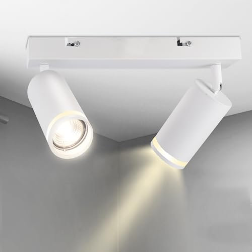 Karyoosi Deckenstrahler 2 Flammig, LED Deckenleuchte GU10, Deckenlampe Spot Schwenkbar 360° Deckenstrahler, für Wohnzimmer Schlafzimmer Küche, Nein GU10 Leuchtmittel,Weiß Matt
