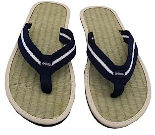 Gluhbirnen Unisex Bambus Flip Flops, Einfache, Flache, Rutschfeste Hausschuhe, Strohpantoffeln, Zehentrenner, Modische Flip Flops aus Stroh, Schweißfeste Strandsandalen, Blau, 41