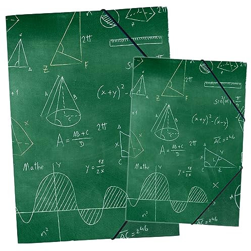 itenga Set Zeichenmappe DIN A3 und Sammelmappe DIN A4 mit Motiv - Gummizugmappe Sammelmappe - für Kinder Jugendliche Schüler Mädchen Jungen (Set A3 und A4 Motiv Formel)