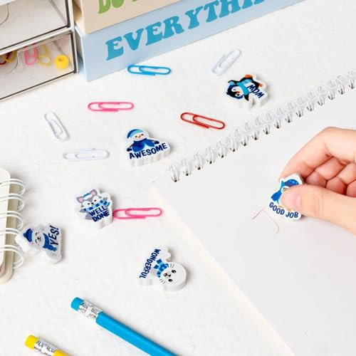 Haooryx Weihnachts-Winter-Radiergummis - 60Stk Wintermotivierte Mini-Radiergummis Xmas Pinguin Schneemann Robbe Eule Polarbär Miniaturen Bleistift Radiergummi Cartoon Tiere Lehrer Belohnung