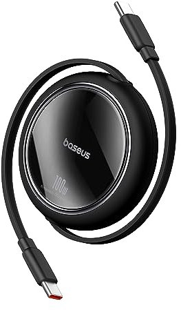 Baseus Cable USB C, 100 W, PD 5 A, QC 4.0, tamaño mini, retráctil, cable de carga rápida USB C a USB C, cable de carga preestablecido USB C de 4 niveles para iPhone 15, Samsung iPad, fácil de guardar