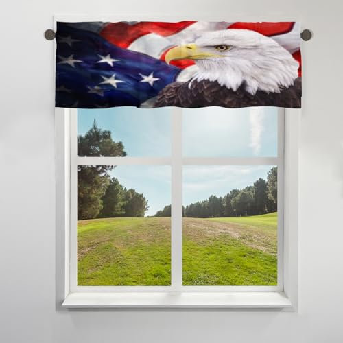 American Eagl USA Flag Volant Vorhang für Fenster, kurze Fensterbehandlung, Volant, Stangentaschen-Vorhang für Küche, Wohnzimmer, Schlafzimmer, 45,7 x 106,6 cm