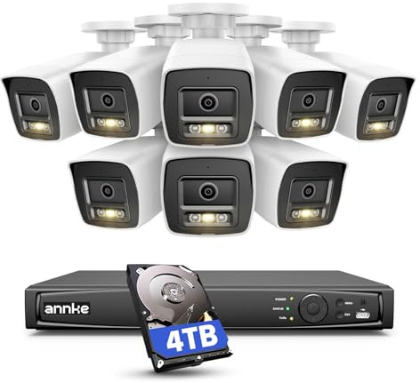 ANNKE H800 4K Überwachungskamera Set, Videoüberwachung mit 8X 8MP PoE IP Kamera und 12MP 16CH NVR 4TB HDD, Personenerkennung und Fahrzeugerkennung, IP67, 30M IR Nachtsicht für Aussen Innen
