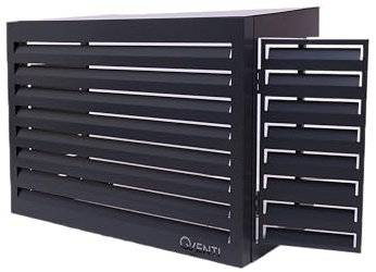 Qventi Abdeckung für Klimaanlage mit Servicetür- Anthrazit/Grau - Aluminium - Schutzgitter - Verkleidung - Einfache Montage - Größe S - Außenmaße (LxBxH): 100 x 50 x 75 cm