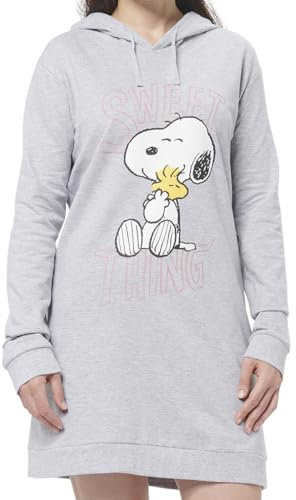 United Labels The Peanuts Snoopy Sweatkleid für Damen - Oversize Hoodie Kapuzenpullover lang Sweatshirt Langarm Grau (DE/NL/SE/PL, Alphanumerisch, M, Regular, Regular, Grau)