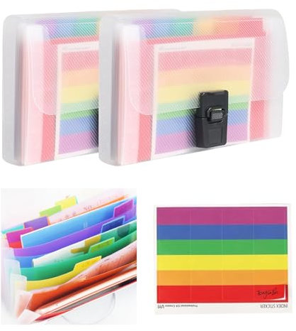 3 Pack Flashcard Organiser Expanding File Folder A6 Rainbow Accordion Receipt File Organiser Portable Rainbow Document Organiser with Labels Index Wallet Case for Flash Card Bills Cards