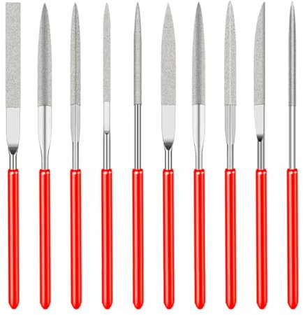BRIOTA 10 Pcs Diamond Needle File Set, 2x100mm Professional Needle File Metal Set for Metal, Steel, Glass, Wood, Tile, Precision File Tool for Jewelry Making, Wood Carving Craft Work