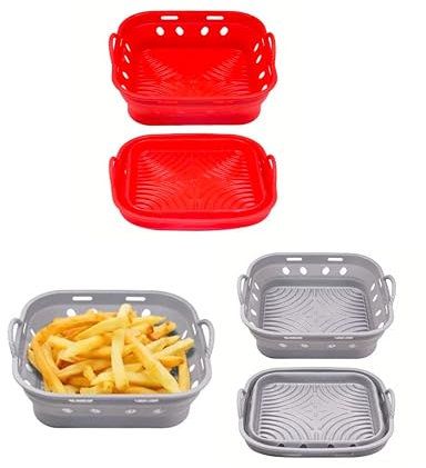 GRANZ Air Fryer Silicone Foldable Pot, 2 Pack Reusable Airfryer Liners, Silicone air Fryer Liner Accessories, Basket Rack Kitchen Gadgets Essentials Ninja, Replacement of Disposable Paper Liner