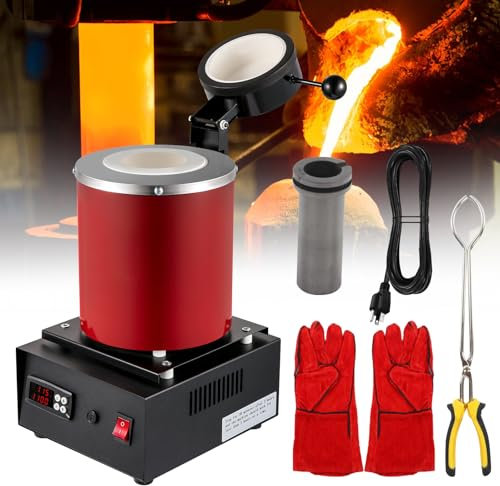 Forno a fusione elettrico 1500 – 2000 W con crogiolo di grafite, acciaio inox, per creazione di gioielli, capacità 3 kg, con guanti di sicurezza