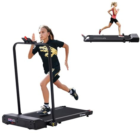 FOXSPORT Klappbares Laufband mit Armlehnen, Walking Pad, Fitnessgerät für Zuhause und Büro – einstellbare Geschwindigkeit von 1-12 km/h, tragbar und leicht zu verstauen, LED-Anzeige, Fernbedienung