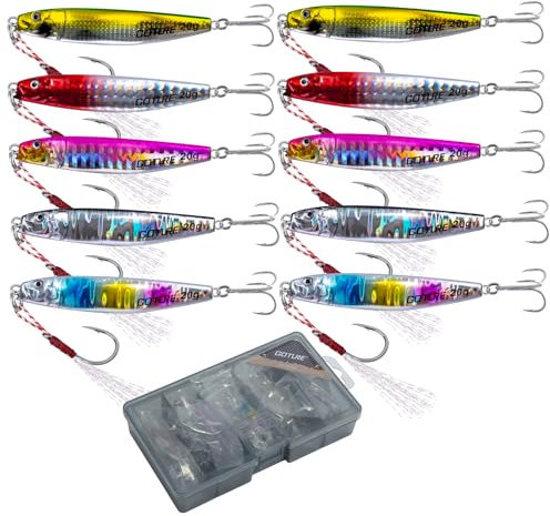 Goture 10 Stück Kunstköder Set, Angelköder Pilker Wobbler Fischlöffel Fischköder Forell für Salzwasser Süßwasserforellen Lachs, Forelle, Köder mit Drillingshaken 20g