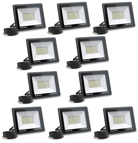 Wegoodlife 10 Stücke 50W LED Strahler Außen, Superhell 4250LM Außenstrahler, 6500K Kaltweiß Aussenstrahler, IP66 Wasserdicht Flutlicht, Außenlampe für Hinterhof, Auffahrt, Türen, Garage, Flur, Garten