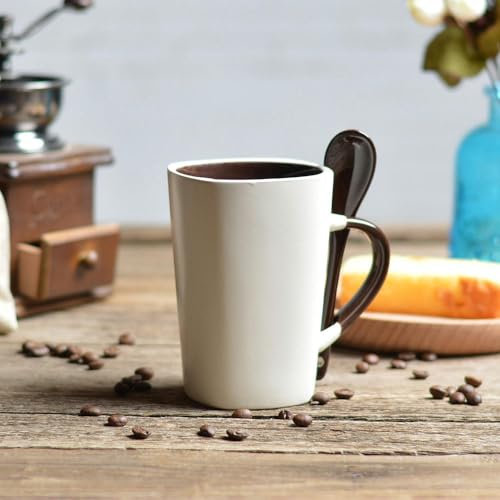 Taza De Cerámica Mate Esmerilada Con Cuchara, Taza Cuadrada, Taza De Café, Taza Para Leche, Taza De Agua Personalizada Simple, 250Ml