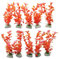 10 Pack Aquarium Fish Tank 8 Plastic Plants for Aquarium Decoration Decor in Multiple Plant Styles & Vibrant Colour Plants For Freshwater & Marine Aquariums (Orange With Pink Flowers)
