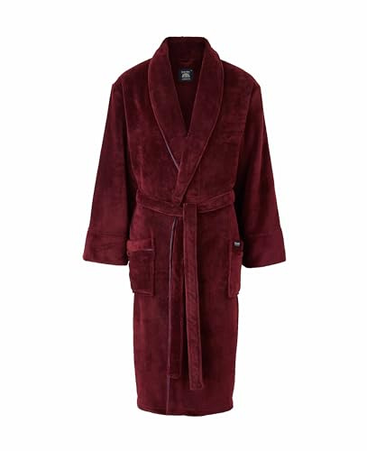 THE SAVILE ROW COMPANY LONDON Men's Lightweight Super Soft Warm Fleece Bath Robe Dressing Gown - Burgundy with Piping - Extra Large