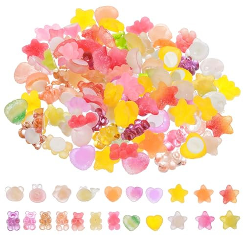 100 Stück Kunstharz 3D Sticker Selbstklebende Transparente Tassen Aufkleber Flache Rückseite Sticker Deko Glitzer Aufkleber Bunt Scrapbooking Stickers für DIY Tagebuch Fotoalben Notizbuch