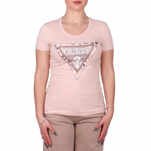 Guess Maglietta a Triangolo da Donna Eco a Maniche Corte con Logo Cheeta