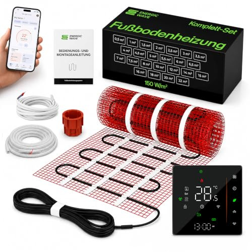 Tapis de Chauffage Sol Électrique 1,5m² 150 W/m² - Kit Complet avec Thermostat Wi-Fi, Tapis Chauffant, Natte Chauffante pour Carrelage, Grès Cérame et Sols en Pierre