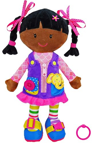 Lullaberry 40cm Dressy Friends Scarlett - Educational Stuffed Plush Doll For Kids and Toddlers 18 Months and Up - Montessori Buckle Soft Toy