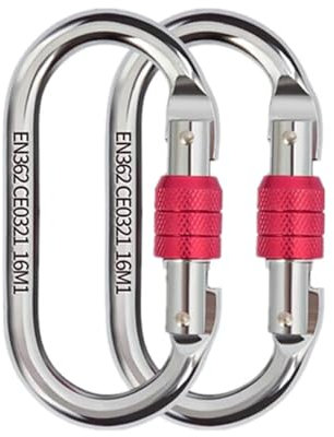 2 Stück Karabinerhaken 25KN, Schwerlast Sicherheitskarabiner Legierter Stahl O Förmige Karabinerhaken Karabiner Schraubkarabiner Gefederter Verriegelnder Karabinerhaken Für Yoga, Hängematte, Camping