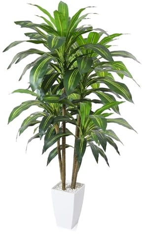 Plantas artificiales, árbol de Dracaena de 4 pies con maceta cónica blanca, planta falsa alta para interior, árbol falso para decoración del hogar