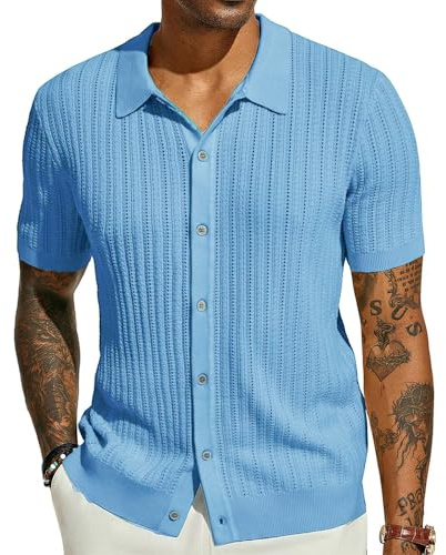 Danfiki Herren Polo Shirt Strickhemd Knopfleiste Freizeithemden Kurzärmelig Strand Urlaub