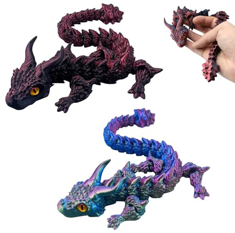 TECHEEL 2 Stück 3D Drache Gedrucktes Drache Drachen Spielzeug mit Augen | 3D Drachen Beweglicher 3D Gedruckter Drache Ewegliche Gelenke Drachen Deko Schreibtischspielzeug, Geburtstagsgeschenk