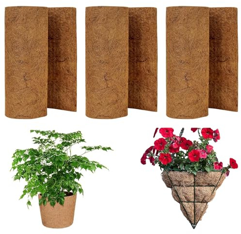 Oenothera 3 Rollen 30CM x 100CM Kokos Liner Rolle, Coco Liner Mulch für Pflanzen, Kokosmatte Garten Pflanzmatte für Pflanzer Fenster Kasten Blumenkorb Garten