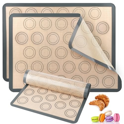 2pcs Backmatte für Macarons,Backzubehör Silikon,Graue Anti-Rutsch-Backmatte Rechteckig,Rutschfeste, Antihafte, Wiederverwendbar Backunterlage,für Pizza,Kekse und Brote,Brot