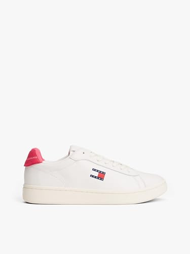 Tommy Hilfiger TJW Women's Archive Court Sneaker, Ecru Vintage Cerise, 4 UK
