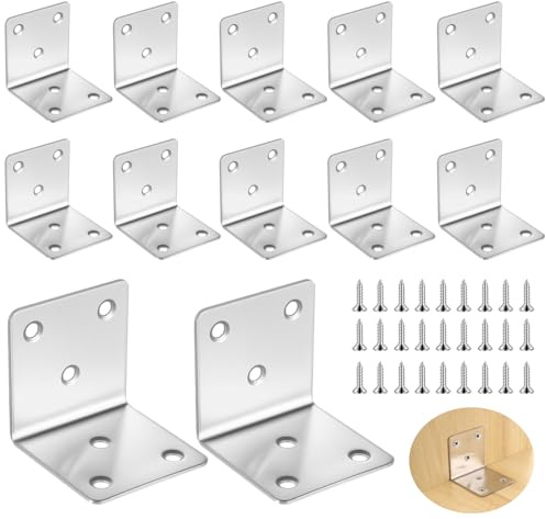 RunXinDa 12 Stück Schwerlast Winkelverbinder 50x50mm, Schwerlastwinkel Edelstahlwinkel 50 x 50 x 50mm, Metallwinkel 90 Grad Möbelwinkel Holzwinkel Verbindungswinkel Befestigungswinkel Bauwinkel